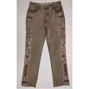 Livia Cento Womens Bohemian Hippie Retro Brn Jeans Sz 28x26 Sequins Embroidered